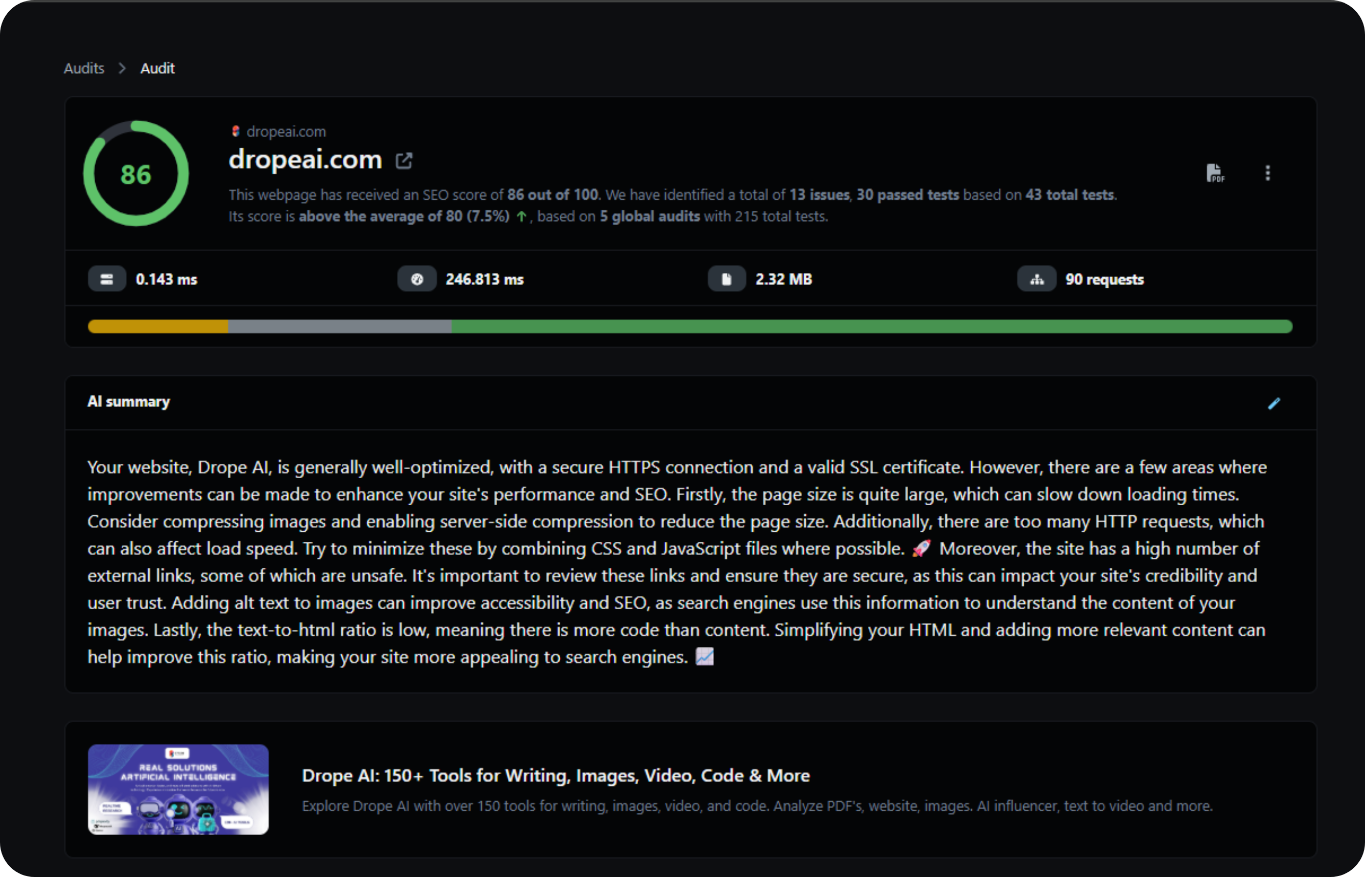 Screenshot of the app dashboard